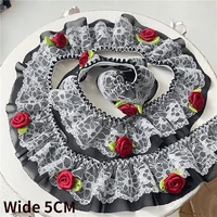 5cm wide black chiffon fabric 3d rose needlework ribbon frills lace elastic ruffle trim dress collar hemline diy sewing decor