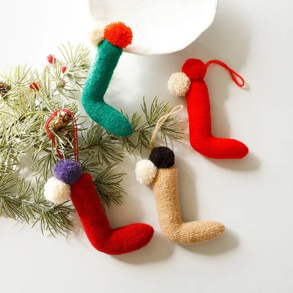 Вязаные рождественские носки подвески мультяшные ручной работы из трости
