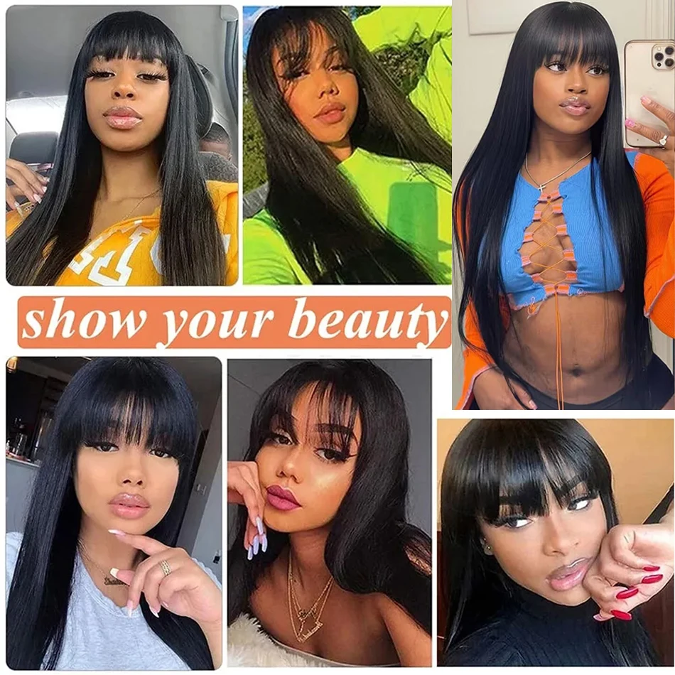 Шелковистые прямые парики человеческие волосы полностью машинное производство