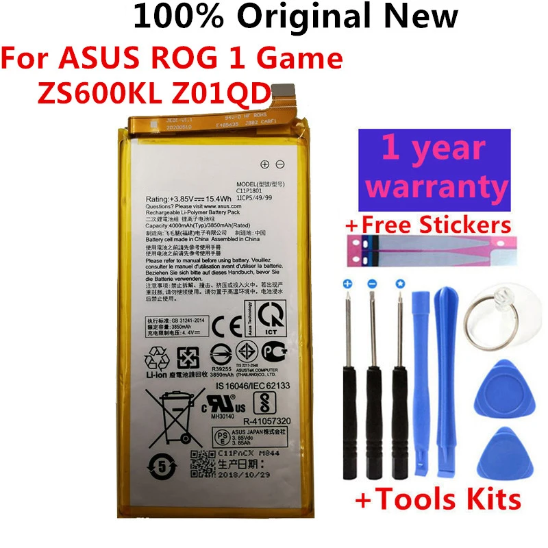 

100% Original High Capacity C11P1801 ZS600KL Z01QD Phone Battery For ASUS ROG 1 Game Phone 4000mAh Batteries Bateria