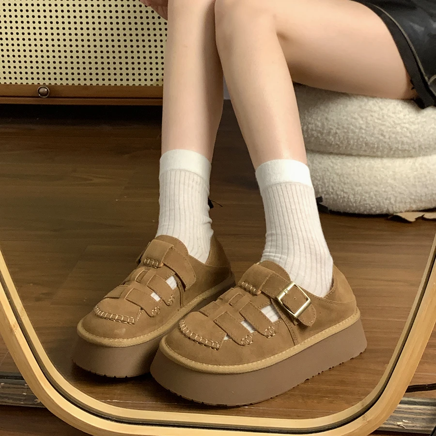 Туфли женские в стиле ретро платформа круглый носок криперы римские скандалы