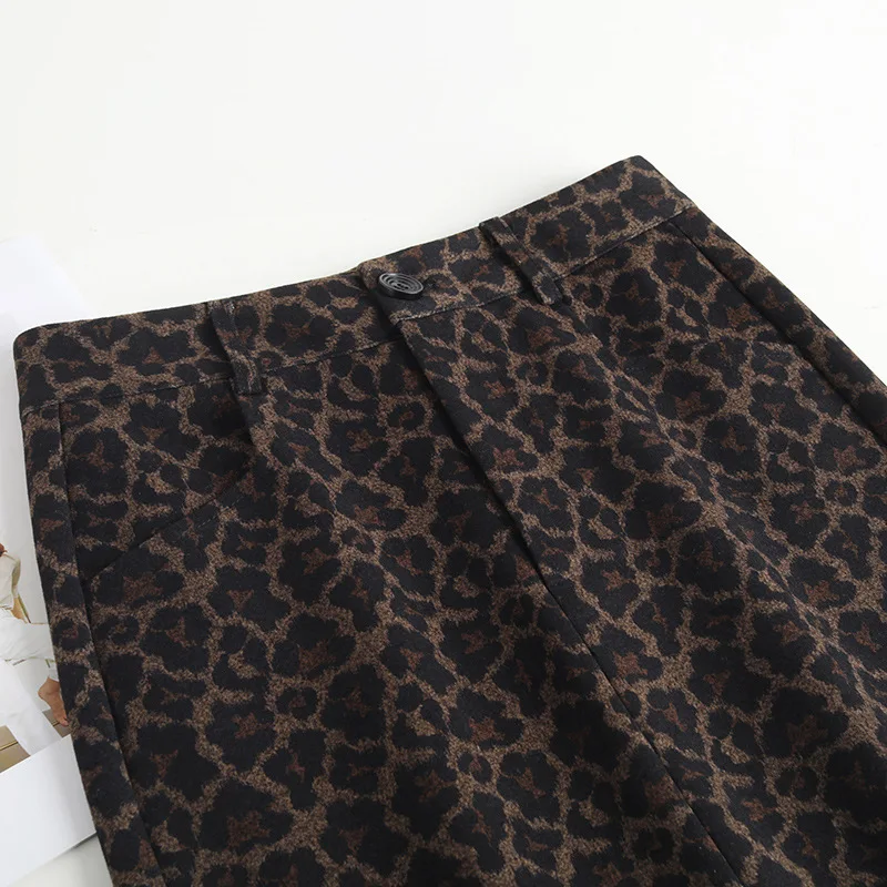 Леопардовая юбка-карандаш женская осенне-зимняя элегантная шикарная облегающая