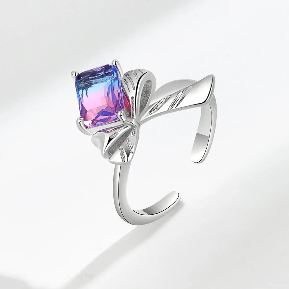 

New Hot Silver Color Gradual Topaz Bowknot European and American Creative Personality Women's Ring Jewelry Free Shipping AJ378