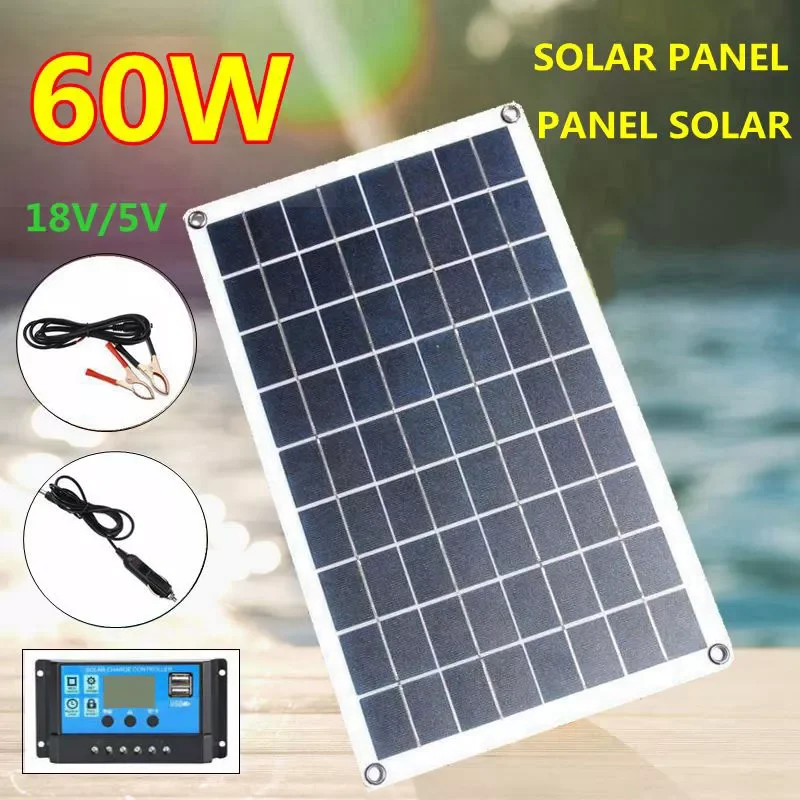 

60W Solar Panel Kit 18V USB 5V Charging Solar Cell Board Controller Portable Waterproof Solar Battery for Phone RV Car MP3 PAD