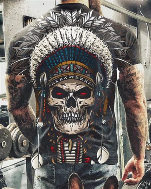 

2022 Summer New Skull Printed T Shirt For Men Casual Oversized Short Sleeve Clothes Streetwear Hip Hop 3D Printing Top Tees