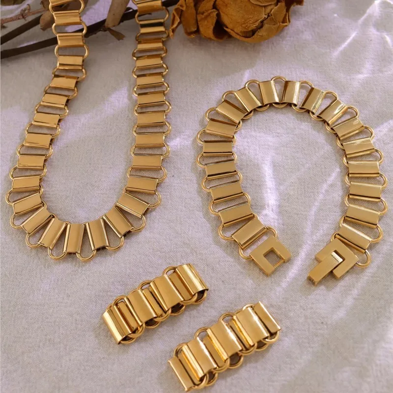 Ожерелье браслет и кольцо из нержавеющей стали 316L для женщин позолоченные 18