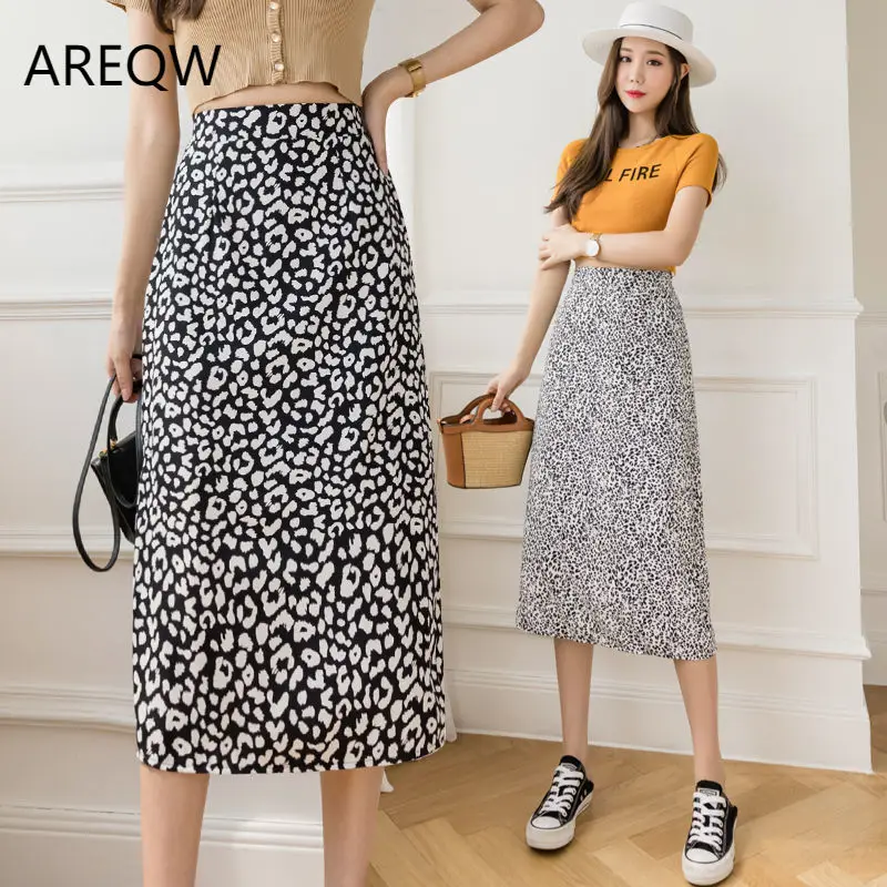 

Summer New Style Split Zebra Leopard Print One-step Skirt Korean High-waisted Slim Skirt Mid-length A-line Hip Skirt