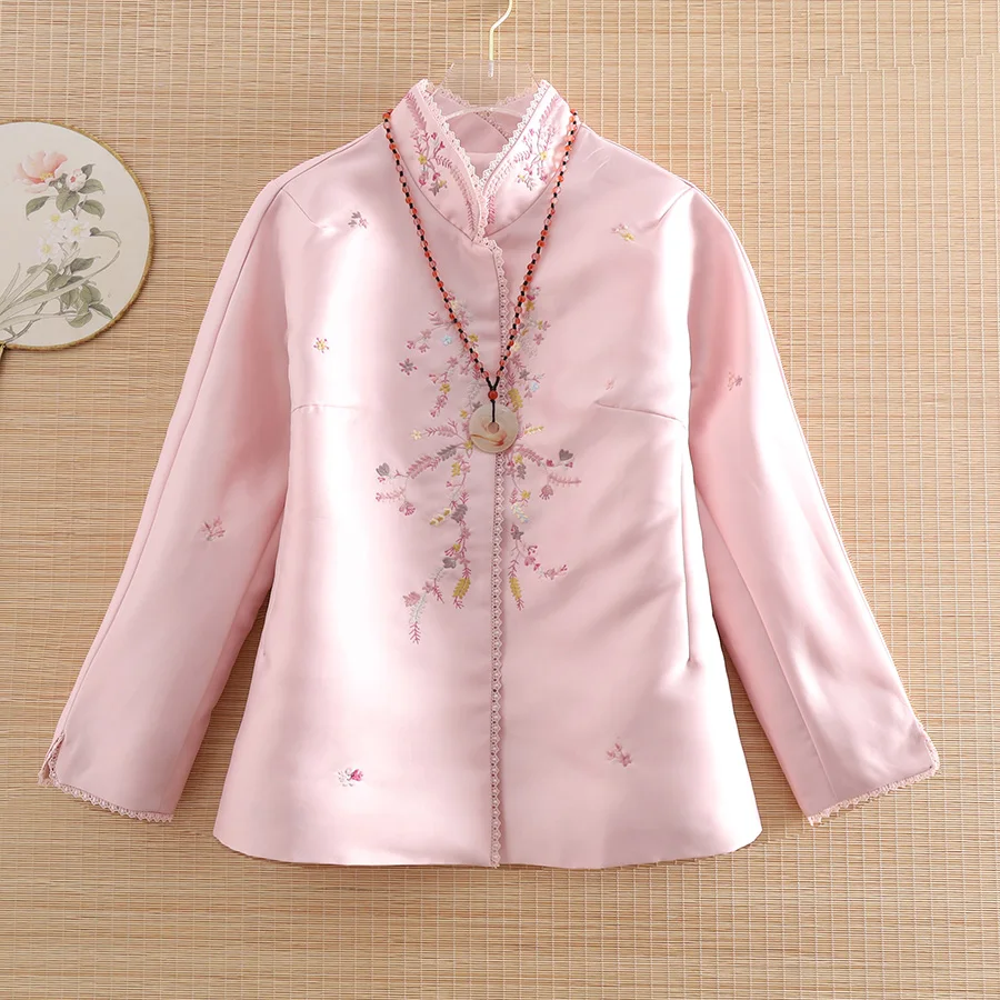 Women Tops Spring Autumn Embroidered Chinese Style Vintage Patchwork Lace Short Coat Tops Lady Casual Jacket Female S-XXL