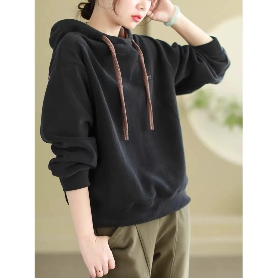 Hoodie Women Loose BF Idle Sle Plus size 2024 Autumn and Winter Double-sided Oli Velvet Hood Thickened Shirt Outerwear Top