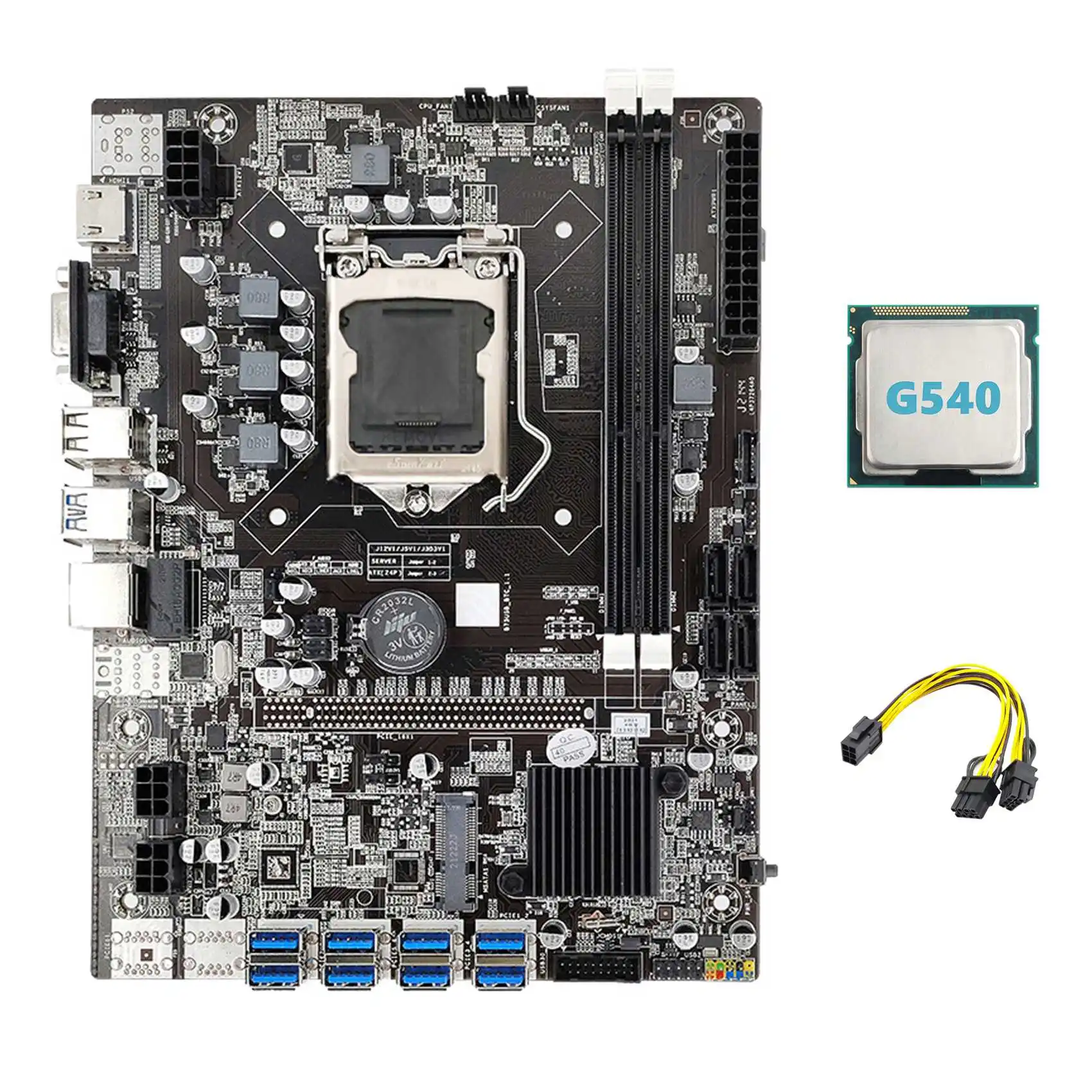 

B75 ETH Mining Motherboard 8XPCIE USB Adapter+G540 CPU+6Pin to Dual 8Pin Cable LGA1155 MSATA B75 USB Miner Motherboard