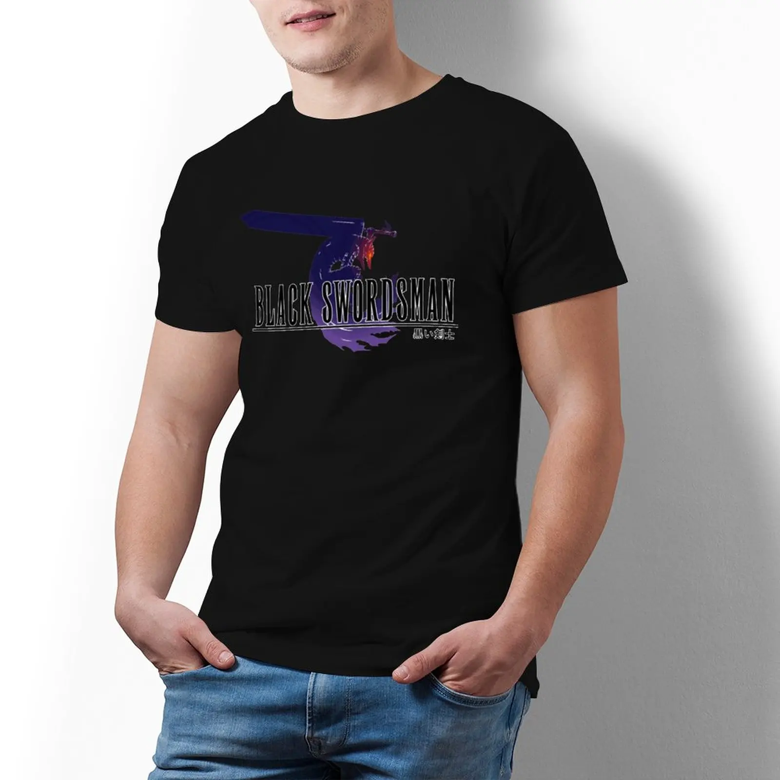 

Black Swordsman T Shirt Anime Funny Cotton T-Shirt Big Print Tee Shirt Male