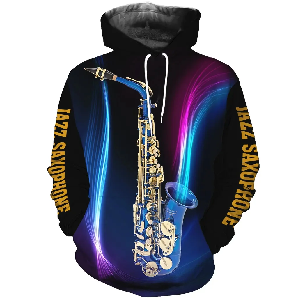 Saxophone HoodieHarajuku Streetwear Oversized Men's Clothing Aesthetic Clothing Sweat-shirts Tracksuit Men Pullover