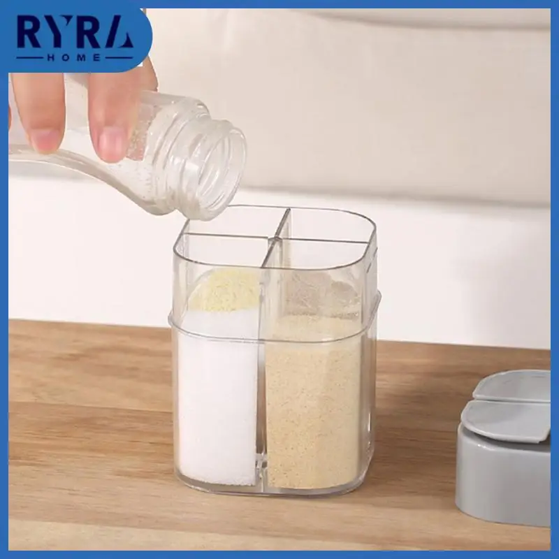 

4 In 1 Multi-function Barbecue Seasoning Box Visible Kitchen Stainless Steel Seasoning Bottle Rotating Glass Liner Seasoning Jar