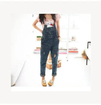 Женский джинсовый комбинезон VOLALO повседневный Свободный с карманами весна 9584