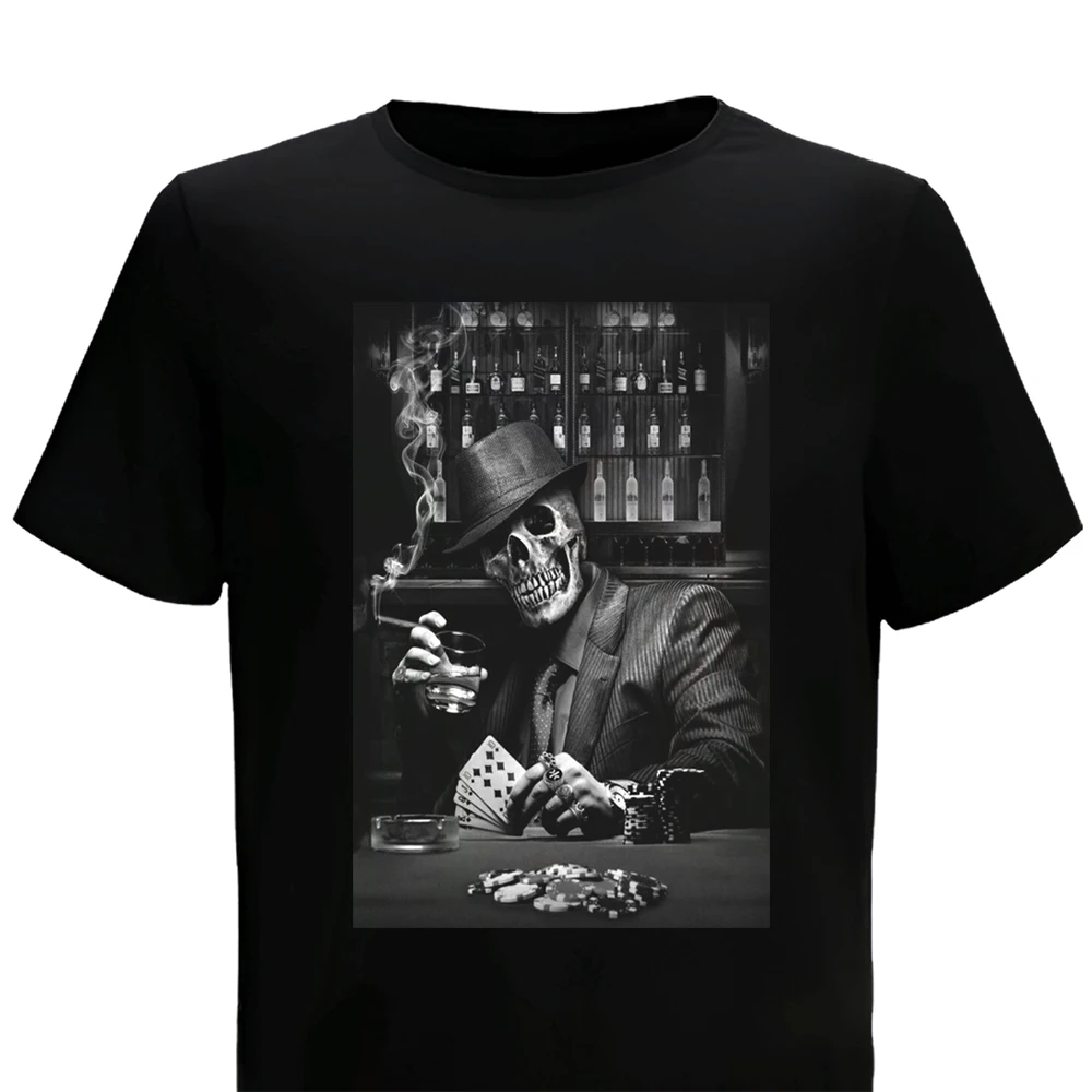 Футболка мужская с принтом черепа и котелка удобная короткая тенниска круглым