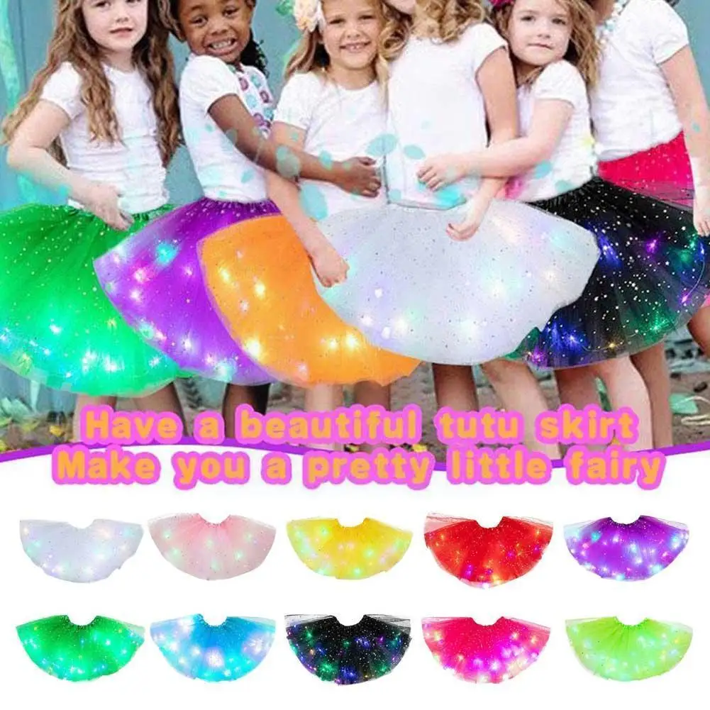 

Girl Tutu Skirts Magic Light Up Led Fluffy Tutus Party Stage Dance Wear Layered Neon Led Tulle Tutu Ballet Skirt For 3-12 K W8w4