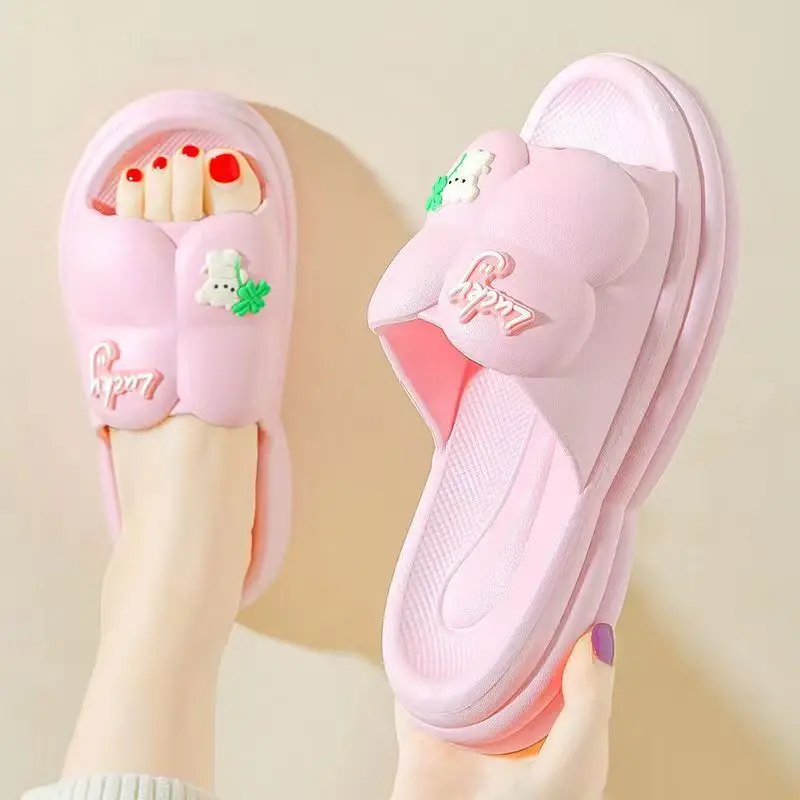

Women's Summer One Word Casual Slipper Soft Bottom Non Slip Lovely Cartoon Home Casual Slipper Bathroom Slippers Beach Slippers
