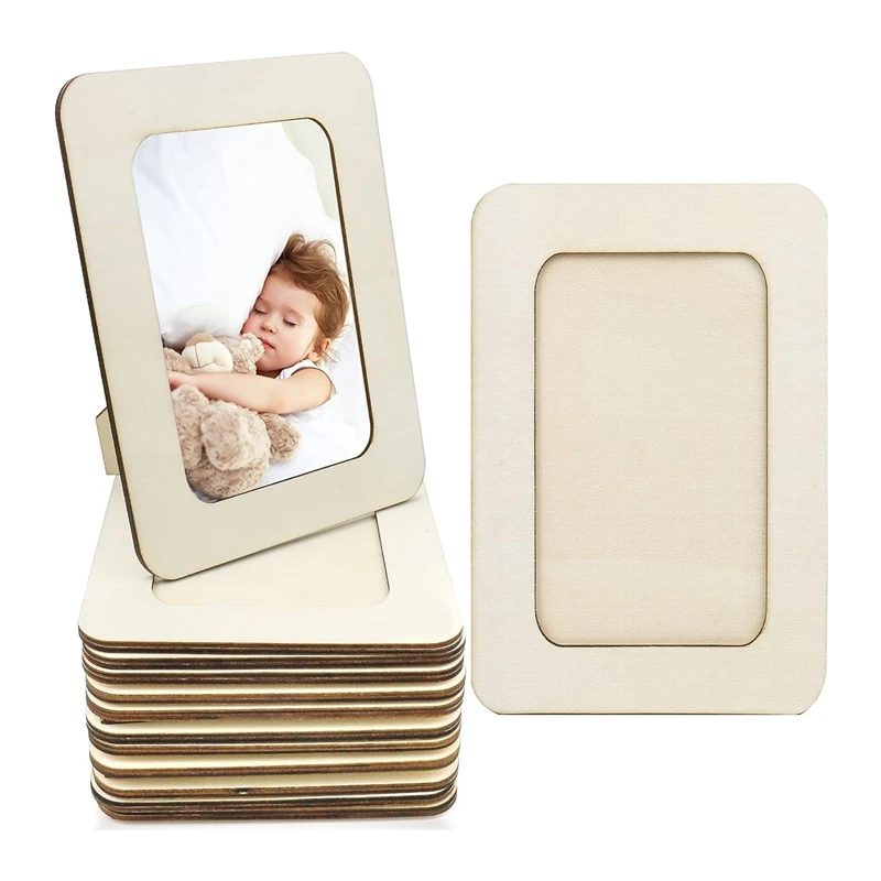 

12 Pieces Unfinished Solid Wood Photo Picture Frames Standing Photo Frames For 4 X 6 In Photos,