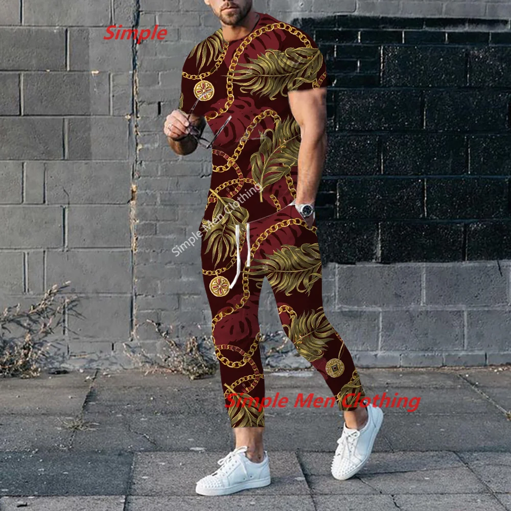 New Summer Men's Trousers Tracksuit 2 Piece Set 3D Print Sportwear Short Sleeve T Shirt+Long Pants Outfits Men Clothes