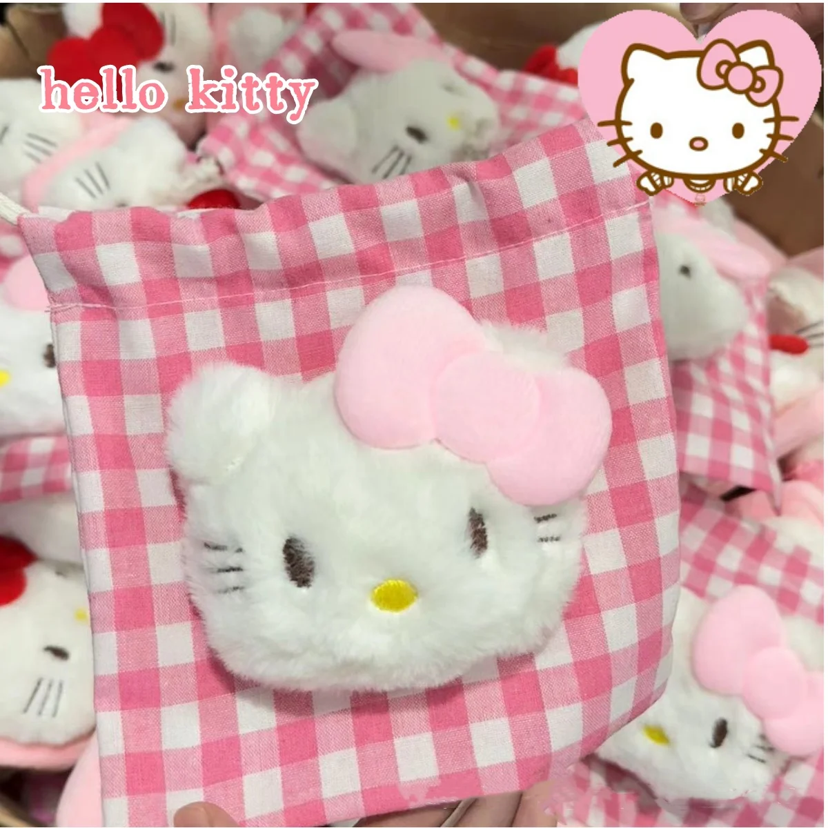 Милый клетчатый кошелек hello kitty с бантом и шнурком сумка для хранения косметики