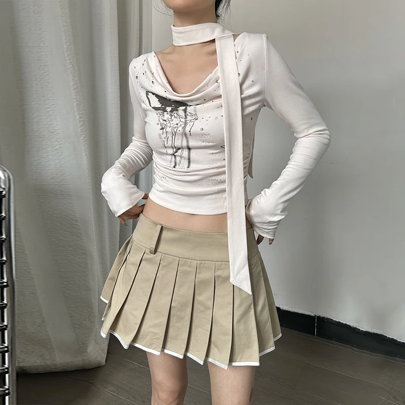

Lygens Butterfly Print Halter Hollow Out Ruched High Waist Women'S Tops Tank T Shirts Vacation Y2K Streetwear Party Clothing