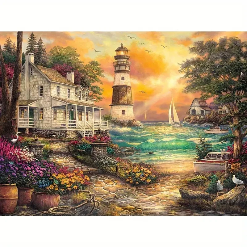 

5D Diamond Painting Embroidery Seaside Villa Scenery DIY Diamond Cross Embroidery Mosaic Suit Embroidery Decoration