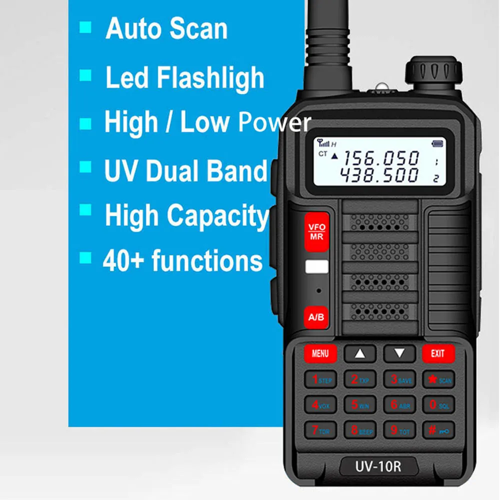 BaoFeng Walkie Talkie UV-10R V2 Two Way CB Radio Transmitter Long Range UV10R V2 128CH VHF UHF 136-174Mhz 400-520Mhz Dual Band