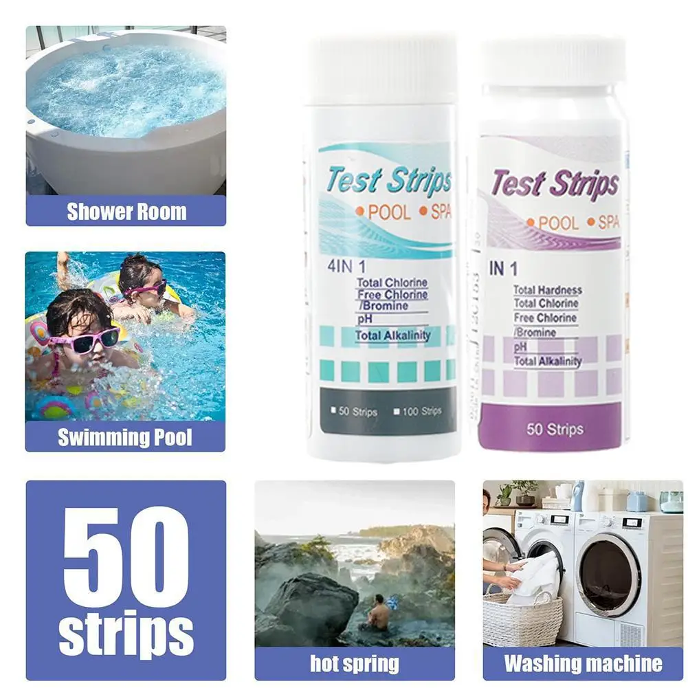

5 In 1 Test Strips For Aquarium /Fish Tank /Swimming Pool / Spa Water Quality 50 Pcs Chlorine /PH /Bromine Measure Paper W5R1