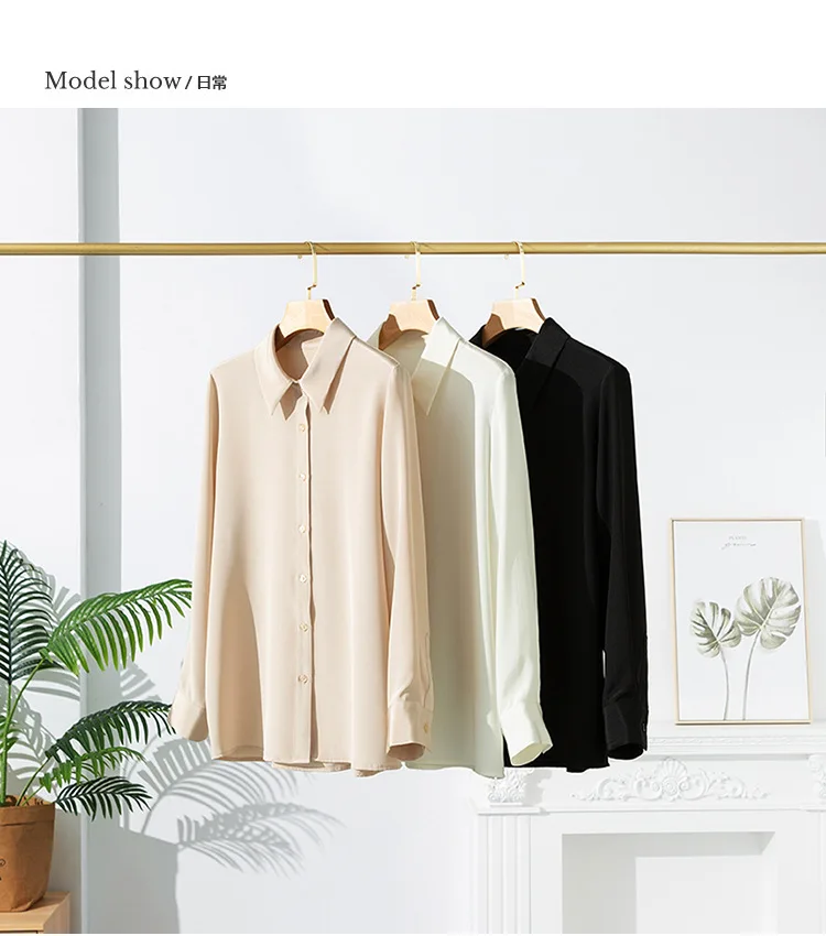 

Spring New Heavyweight Silk Shirt Women's Korean Style Long Sleeve 23MM Mulberry Silk SHIRT Medium Length Temperament BLOUSE