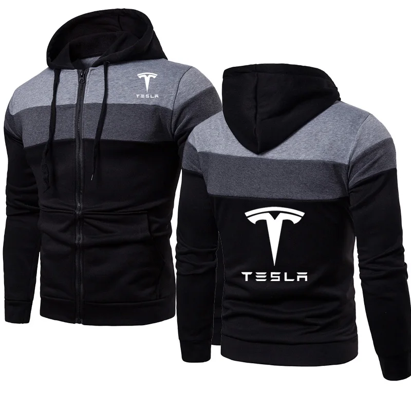 

NEW Spring Autumn Men Zip Jacket Tesla car Logo Printing Fashion Casual Splicing Sports jacket Cotton High Quality Men Clothing