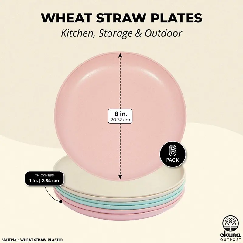 

8" Unbreakable Wheat Straw Plates Dinner Dishes Dishwasher & Safe, 3 Colors