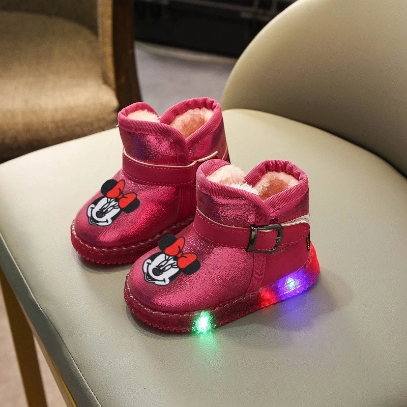 Детские теплые ботинки для снега с мультяшным принтом мышки короткие мальчиков и