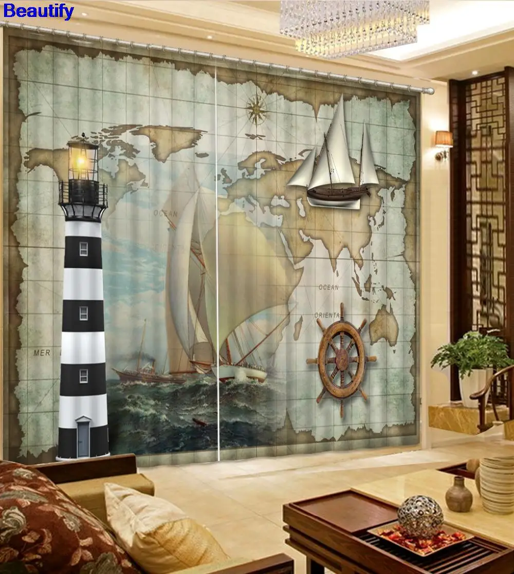 

Beautify Nautical map Blackout Window 3D Curtains For Living room Bed room Office Hotel Home Photo Curtains 3D