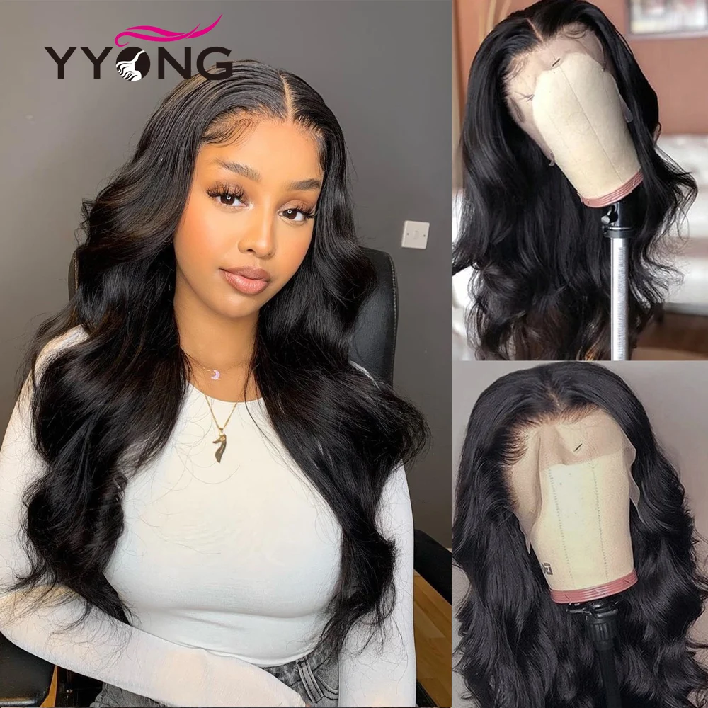 

YYONG полная 180% 30 дюймов предварительно выщипанные 13X4 13x6 прозрачные кружевные передние человеческие волосы парики для черных женщин волнисты...