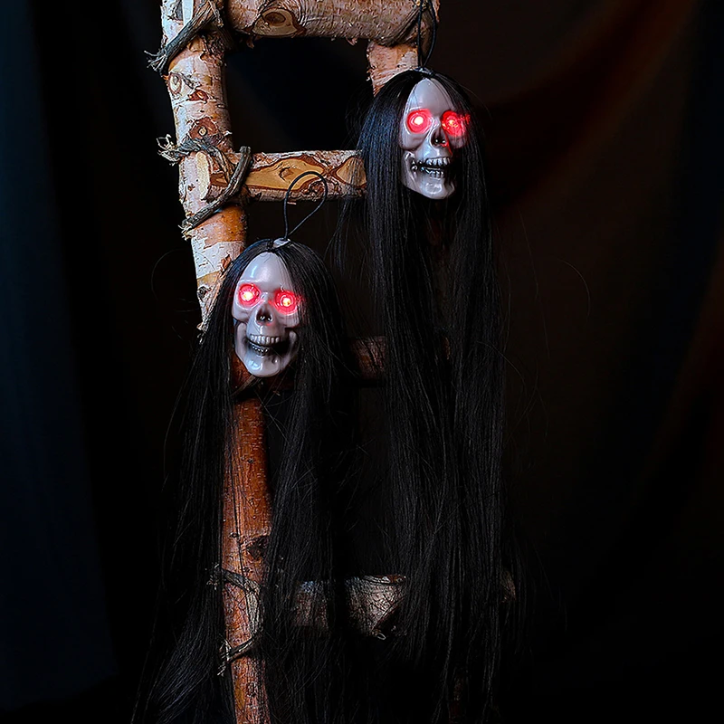 Хэллоуин подвесной Призрак Череп с длинными волосами светящиеся глаза Ужас