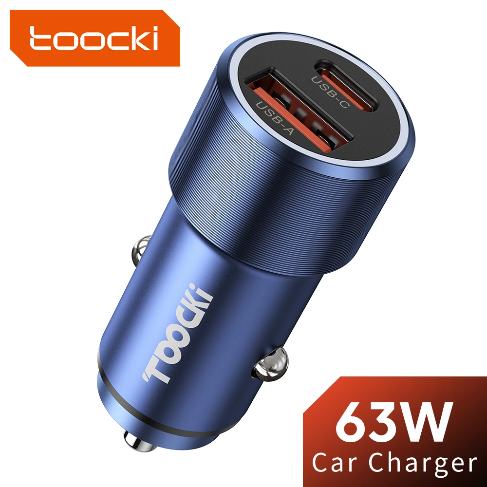Toocki 63W Car Charger USB Type C Fast Charging Car Phone Adapter for iPhone Xiaomi Huawei Samsung Quick Charge