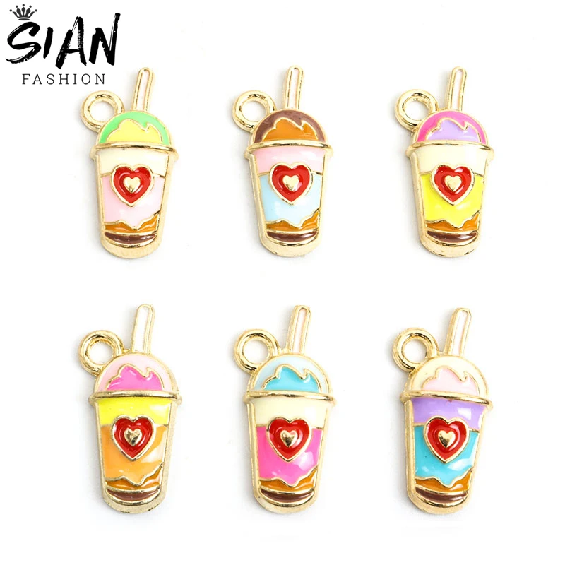 

20pcs/Lot Enamel Cute Heart Milk Tea Cup Charms for DIY Jewelry Makings Pendant Necklace Keychains Earrings Handmade Accessories