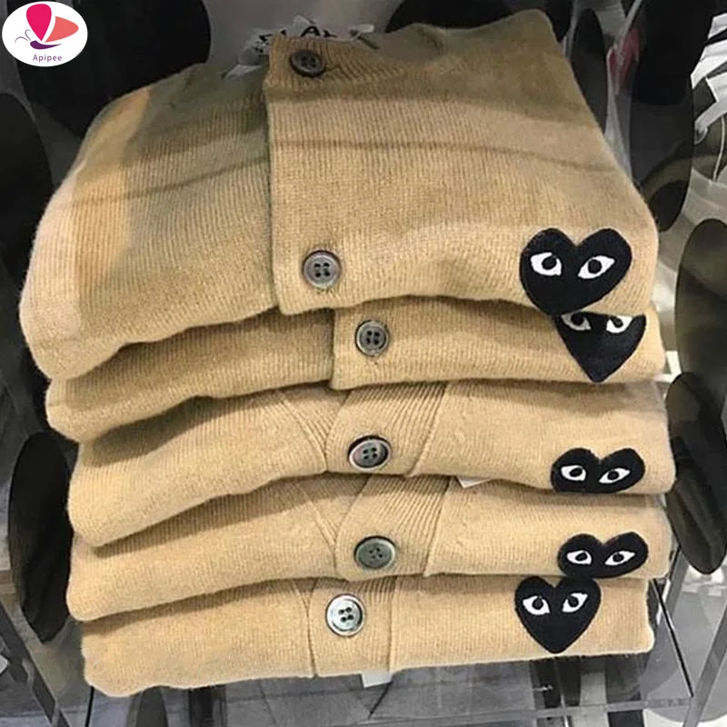 

(Have Eye) PLAY Women and Men Sweater Spring Autumn Embroidery Cartoon Heart Single-breasted Long Sleeve Loose Casual Cardigan