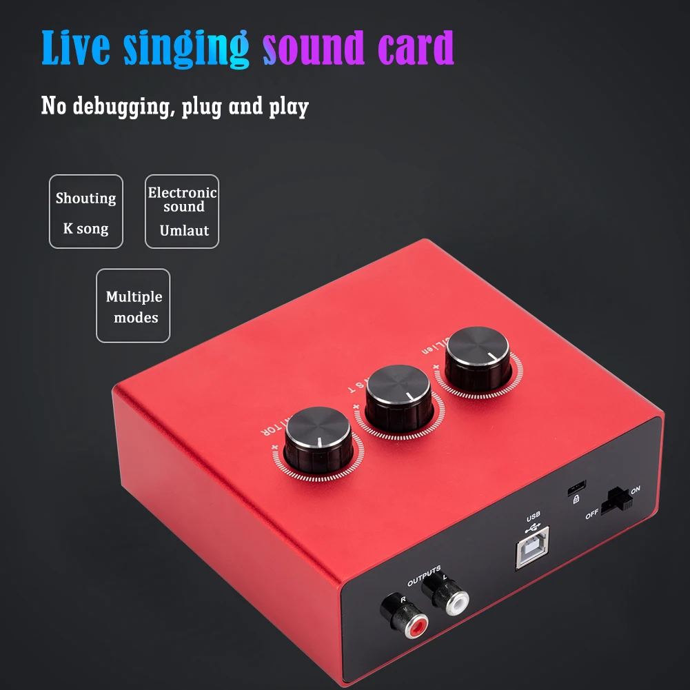 

AU11-R External USB 2.0 Virtual 48 kHz Audio Sound Card Adapter for PC Desktop Notebook Studio Recording Singing