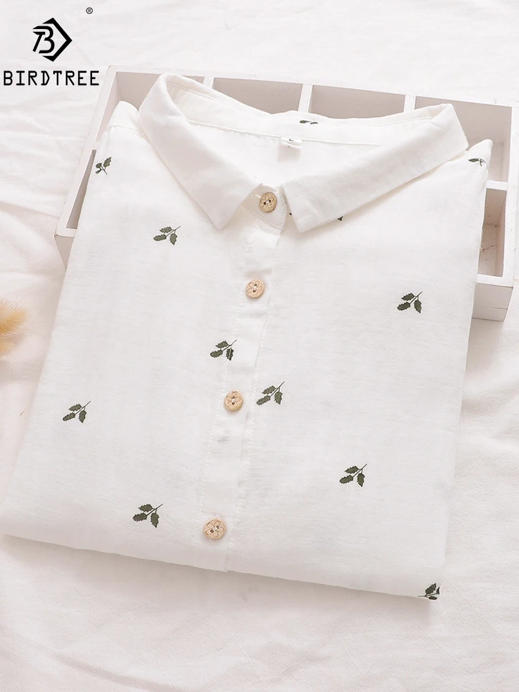 Рубашка с отложным воротником и рукавом 3/4 из хлопчатобумажной пряжи принтом