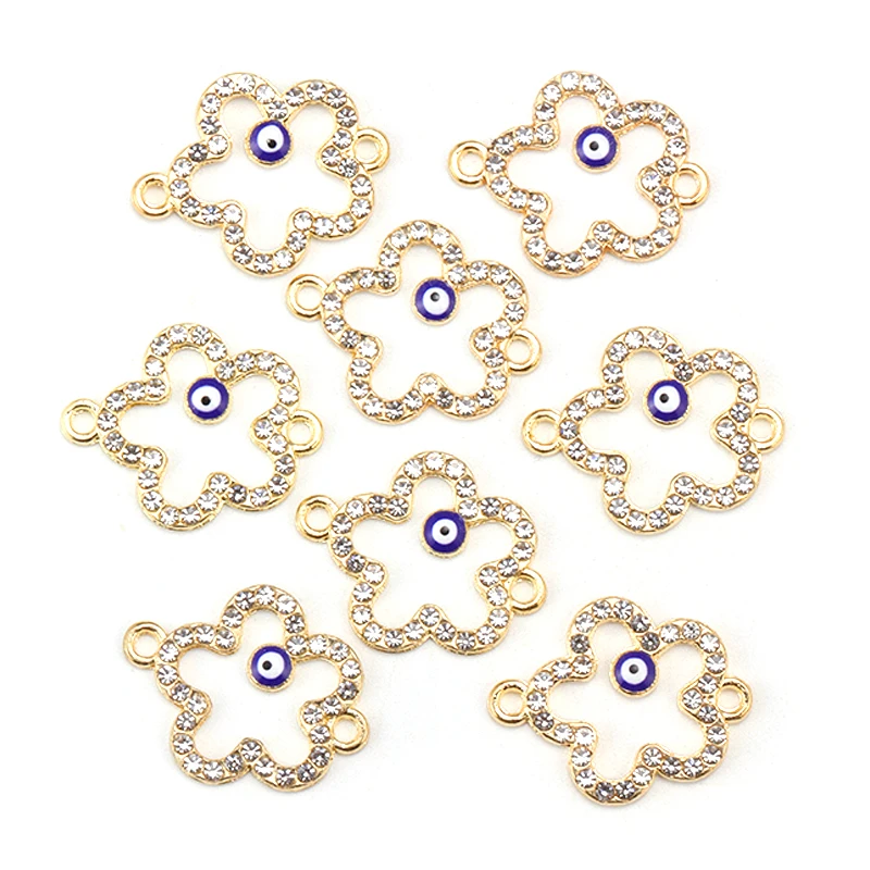 15Pcs 17*21MM New Fashion Flower With Evil Eye Charm Connector Delicate DIY Jewelry Bracelet Earrings Making Pendant Accessories