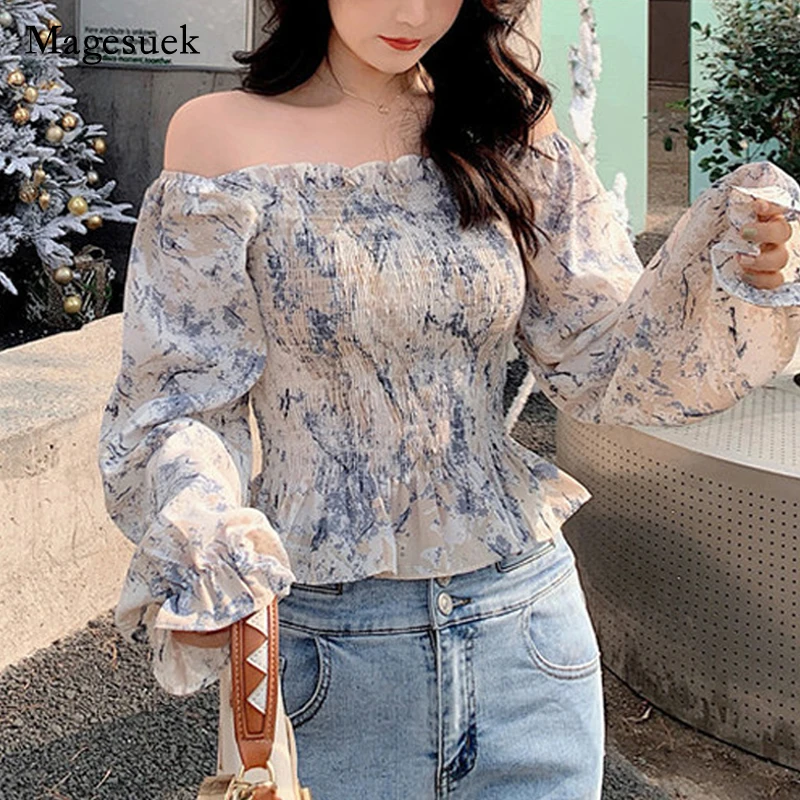 

Korean Chic Women Blouse 2022 Spring Preppy Style Long Sleeve Tops Slash Neck Lantern Sleeve Tops Slim Sweet Shirt Blusas 18879