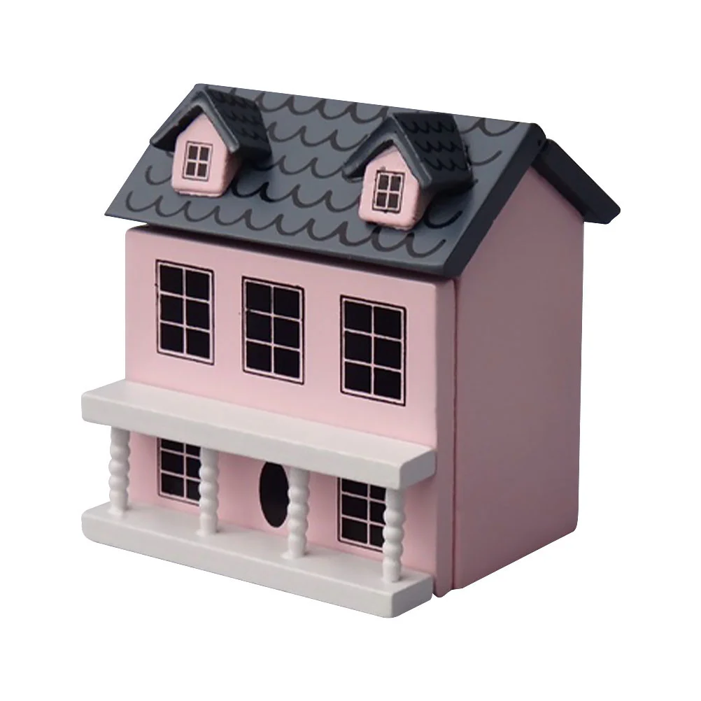 

Villa Small House Mini Ornament Decorative Model Wood Tiny Accessories Home Toys Kids Wooden Painted