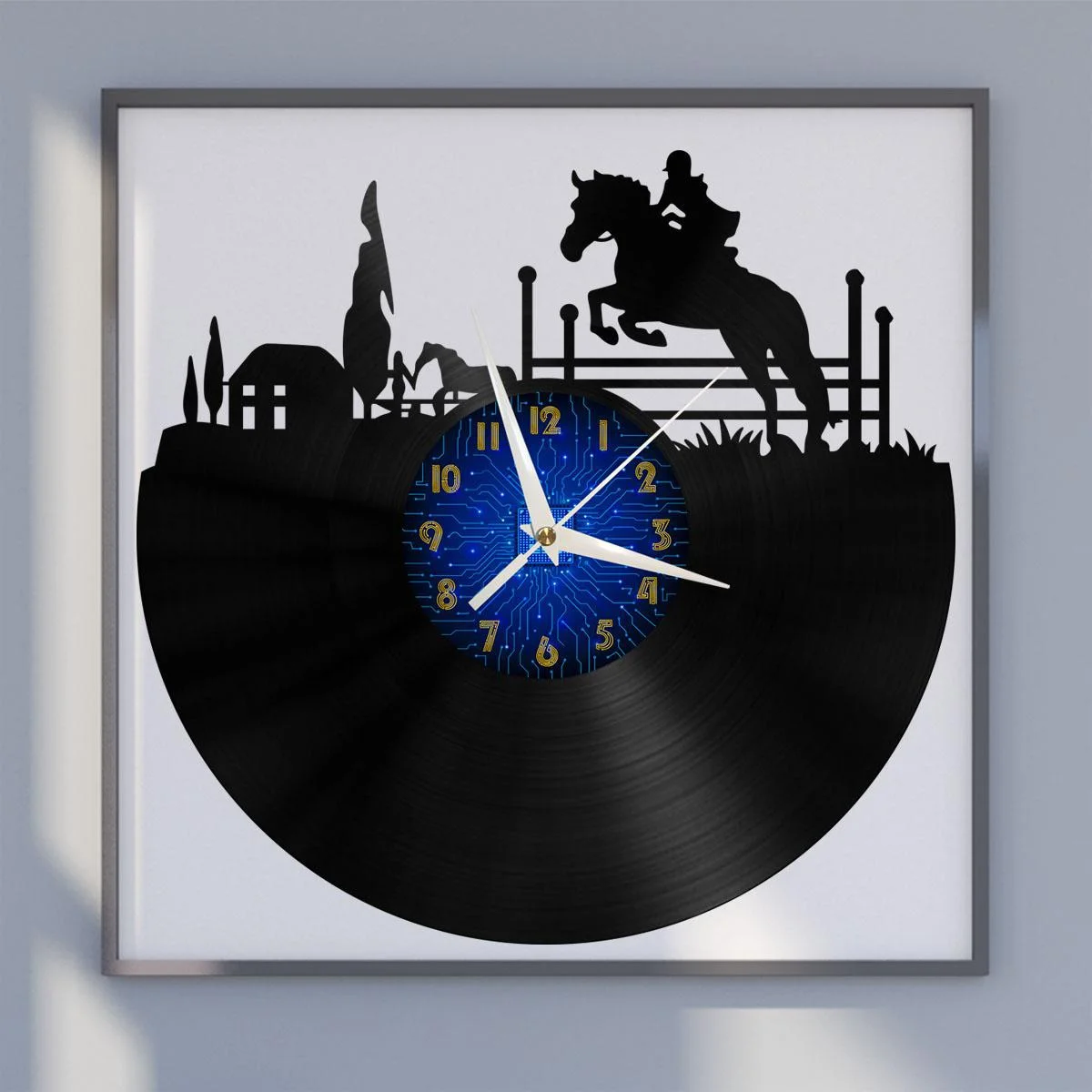 

Riding Hurdles Vinyl Wall Clock, Vinyl Record LED Clock Wall Art Black 12 Inch for Living Room Bedroom