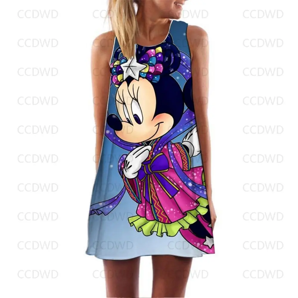 

Женское летнее Мини-Платье с принтом Минни Маус, без рукавов