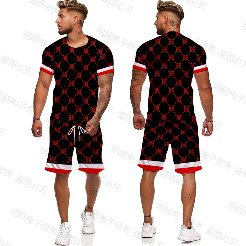 Luxury 3D Printing Men Tracksuit Men's Oversized Clothing T-shirt Shorts outfits Sets Streetswear Male Tshirt Set Summer Beach