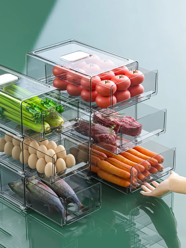 Cajón de almacenamiento para frigorífico, contenedor apilable para almacenamiento de frutas y verduras, despensa, organizador de armario
