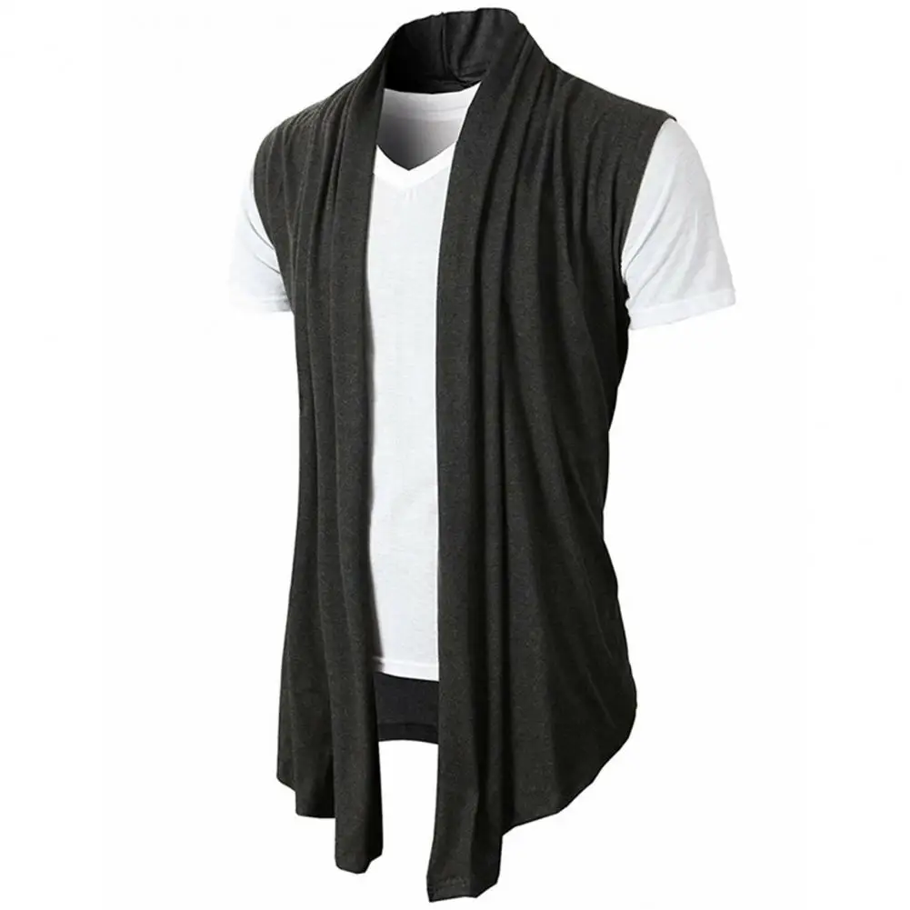 

Irregular Hem Temperament Pure Color Draping Cardigan Vest Streetwear