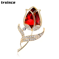 rhinestone enamel red rose tulip brooches for women flower dress coat accessories party brooches valentine day gifts