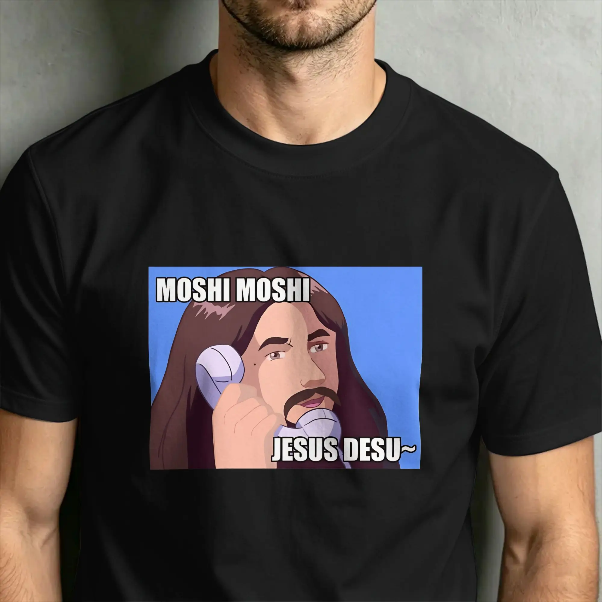Фото Футболка Moshi Moshi Jesus Desu, летние футболки из чистого хлопка для мужчин, футболка с принтом в стиле хиппи, повседневные топы с короткими рукавами Y2K №4